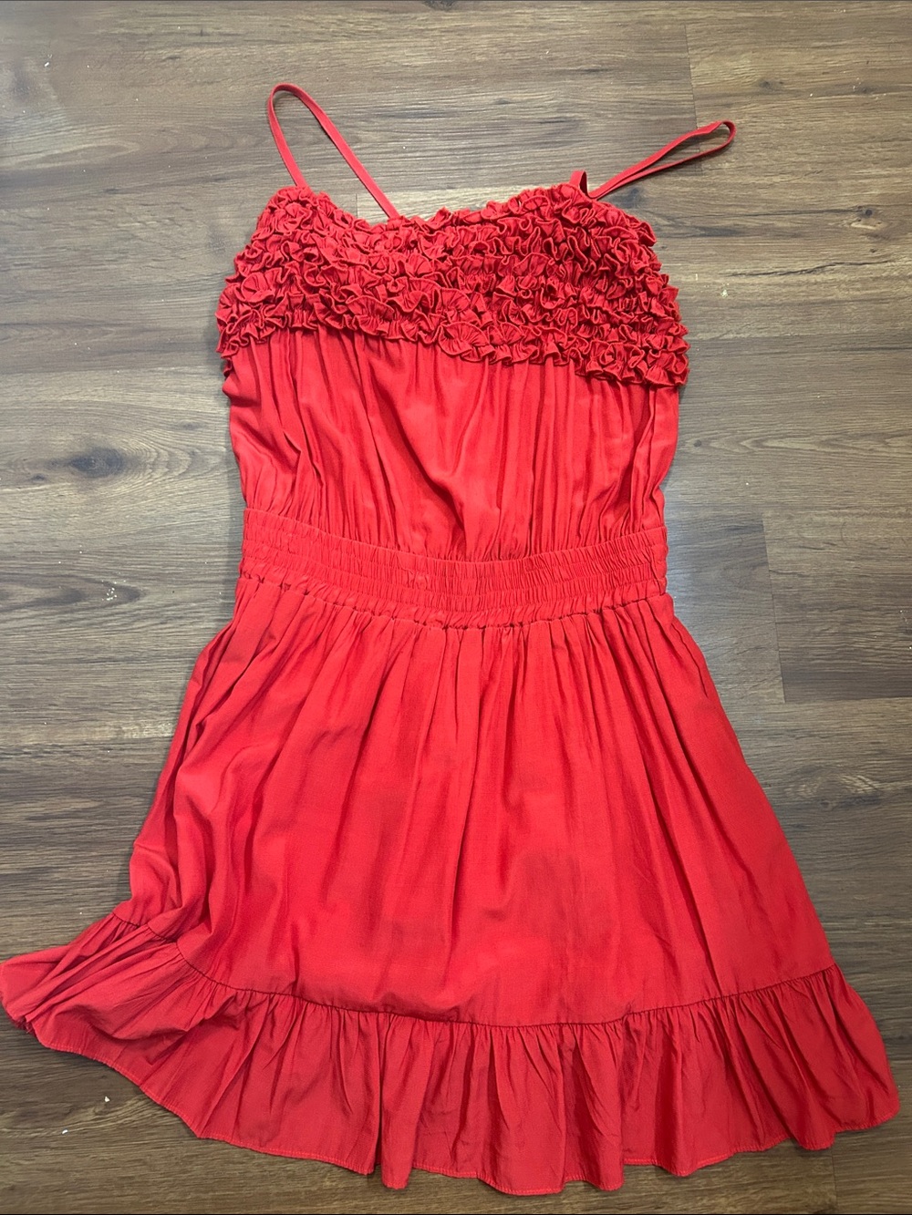 DO+BE Red Ruffle-Top Midi Sundress
